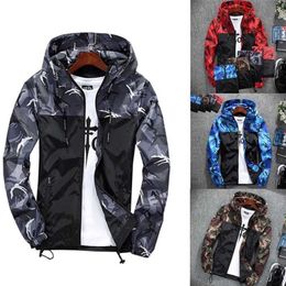 Jacket Men Camouflage Stitching Windbreaker Casual Mens Military Tactical Coat Hooded Sportswear 211214