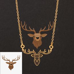 Stainless Steel Reindeer Moose Necklace Deer Antlers Pendant Animal Chains Hollow Straight Fold Necklaces Fashion 2021 Jewellery