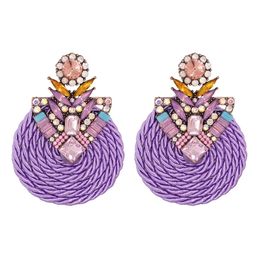 Ethnic Crystal Round For Women Grils Baroque Handmade Purple Dangle Earrings Beads Statement Jewellery Brincos