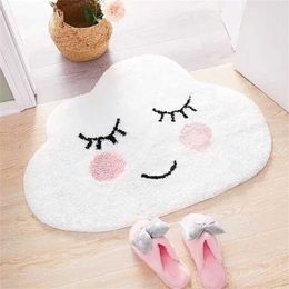 Cute White Cloud Bedside Carpet Imitation Cashmere Thickened Living Room Non-slip Mat Washable Creative Household 211124