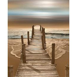 wooden picture UK - Paintings Beach Wooden Bridge Scenery Painting By Numbers Picture Colouring Zero Basis HandPainted Oil Unique Gift Home Decor