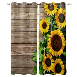 Sunflowers Wood Rustic Blackout Curtain For Kids Room Bedroom Cartoon Window Children Cortinas & Drapes