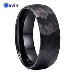 Black Hammer Ring Tungsten Wedding Band For Men Women Multi-Faceted Hammered Brushed Finish 6MM 8MM Comfort Fit 211217