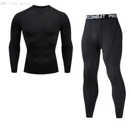 Men Thermal Underwear Winter First Layer Long Johns Shirt + Leggings Sports Compression Underwear Black Tracksuit For Men 2 sets 211108