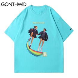 T-Shirts Creative Rainbow Print Short Sleeve Tees Hip Hop Harajuku Streetwear Fashion Casual Cotton Tops 210602