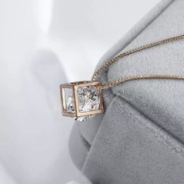 Box Pendant Necklace Silver Gold Chains Women Diamond Cube Necklaces Birthday Wedding Fashion Jewellery Gift