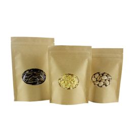 Kraft paper ziplink bag round fenestrated kraft paper bag jujube walnut packing bags food stand-up bags ziplink pocket