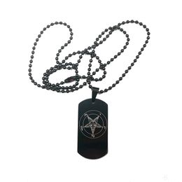 Black Stainless Steel Dog Tag Pendant Pentagram Necklace For Women Men Wiccan Charms Jewellery 24''