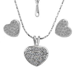 18K Platinum Plated Heart Jewellery Sets Fashion Stud Earrings Pendant Necklaces Austrian Crystal Women Jewelery Set