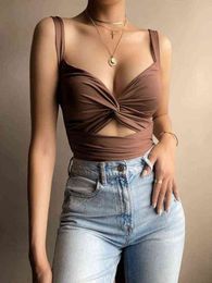 Vintage Sexy Tops Women Summer Strap Twisted Cut Out Bandage Bra Ladies Tops New Y2k Streetwear Ruched Party Club Tank Tops Y220308