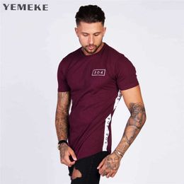Yemeke Mens Gyms Fitness Printed T-shirt Fashion Bodybuilding Slim Shirts O-neck Short Sleeves Cotton T Shirt Men Q190518