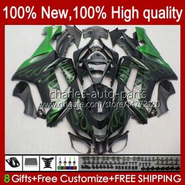 Bodywork Kit For KAWASAKI NINJA green flames Motorcycle ZX 636 ZX600 ZX-636 ZX-600 2007 2008 Body 10No.156 ZX-6R ZX600C ZX636 ZX6R 07 08 ZX 6R 600 CC 600CC 6 R 07-08 Fairing