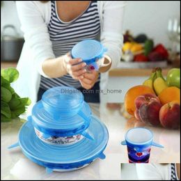 Other Kitchen, Dining Bar Home & Gardenother Kitchen Tools Reusable Stretch Lids Wrap Er Food Fresh Kee Sile Caps Stretchable Magic Lid 6Pcs