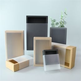 5pcs/ 10pcs/ kraft paper gift PVC transparent window packaging candy wedding exquisite black card display box 210402