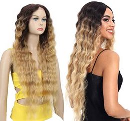 30 Inch Ombre Blonde Lace Front Wigs Loose Wave Synthetic Wig for Women Heat Resistant Fiber Hair Cosplay Party