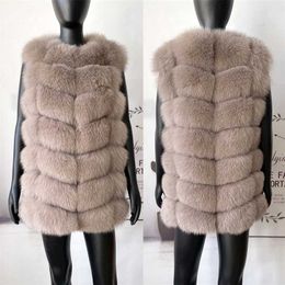 Real Fur Coat Women Fashion Winter Warm Seven Rows Ahead and Back Khaki High Quality Natural Vest 211220