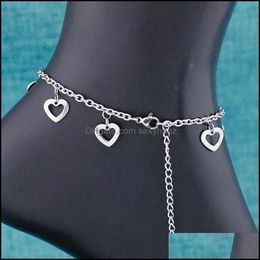 Anklets Jewelry Wholesale Lots 12Pcs Lovely Hearts Charms Stainless Steel Bracelets On Foot Ankle Chain Sjl02 C3 Drop Delivery 2021 Ssb25