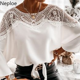 Women's Blouses & Shirts Neploe Temperament Patchwork Lace O-neck Batwing Sleeve Chiffon Tops Blusas Mujer De Moda 2021 Verano Elegantes