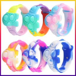 Push Bubble Fidget Toys Decompression Tie dye Silicone Hand Wristband Stress Relief Dimple Soft Bracelet Children Squeeze Toy Gift