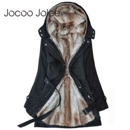 Jocoo Jolee Women Winter Jacket Casual Ladies Basic Coat Warm Hooded Faux Fur Slim Jacket feminina Long Sleeve Parkas 210619