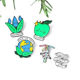 Pins, Brooches Cartoon Environmental Protection Earth Series Multicolor Enamel Gold Colour Metal Pins Backpack Hat Lapel Badge Jewellery