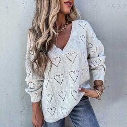 AYUALIN White//khaki Long Sleeve Pullovers Women Sweaters Vintage Sweet Heart V Neck 2020 Autumn Warm Knitted Casual Tops X0721