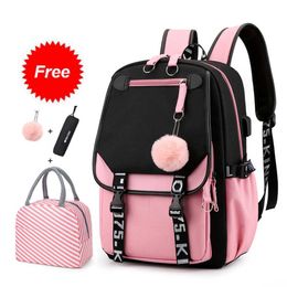 Teen Girl School Backpack with USB Charging Port 15.6 Inch Laptop Bag Water Resistant Nylon School Bookbag New 2021 X0529