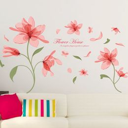 Elegant Flower pink emptiness flowers sitting room bedroom home decoration wall stickers Furnishings Romantic Living Room 210420