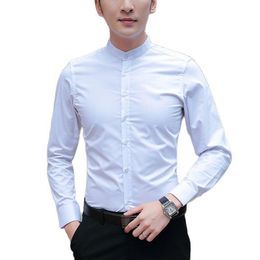 Men's Casual Shirts Brand 2021 Men Business Long Sleeve Stand Collar Cotton Male Shirt Slim Fit Designs Fahion M-5XL