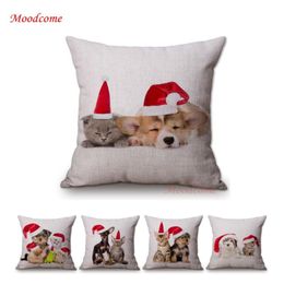 dog pillow case covers Canada - Cute Animals Christmas Series Puppy Dog Kitten Kitty Cat In Hat Home Decorative Sofa Throw Pillow Case Cushion Cover Cushion Decorative