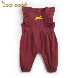 Bear Leader Girls Baby Clothing Summer Toddler Sleeveless Rompers Infant Ruffles Clothes born Boys Bowtie Sweet Clothes 210708