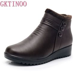 GKTINOO Fashion Winter Boot Leather Ankle Warm Mom Autumn Plush Wedge Shoes Woman Big Size 35-41 211105