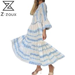 Women Dress V Neck Flare Sleeve Printed Bohemia es Long Print Floral Maxi Loose Beach Summer es 210513