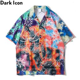 Tie Dyeing Bandana Colourful Hawaiian Shirt Men Summer Turn-down Collar Polo Shirts Streetwear Men's Shirt 210603