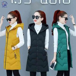 Waistcoat Female Sleeveless Long Vest Jacket Slim Fit Warm Puffer coat Autumn Winter Cotton Coats Vest Thick Women Ladies Casual 210817