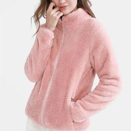 Women Solid Jacket Zipper Pocket Thick Sweatshirt Kangaroo Pocket Long Sleeve Sweatshirt Warm Soft Full Coat 9837 210927