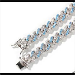 Tennis 8Mm Micro Blue Zircon Cuba Necklace Hip Hop Bracelet For Men Women Charm Jewellery Zmth2 O2Tna