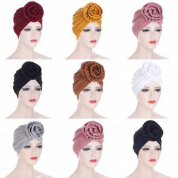 Fashion Women Turban Hat Hijab Bohemia Style Rosette Headwear African India Head Wrap Ladies Beanie Cap Hair Accessories