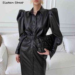 Black Chic Elegant Dresses Woman Long-sleeve Single-breasted Vestidos Lady Office Vintage Work Dress for Clothing Spring 210603