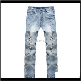 Clothing Apparel Drop Delivery 2021 Ripped Men Destroy Hole Biker Jeans Casual Slim Fit Mens Denim Pants Novelty Streetwear Wno1G