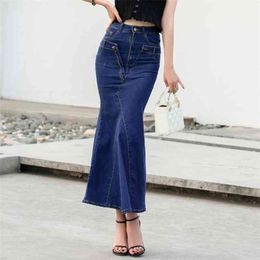 Autumn Irregular Fish Tail Denim Skirt Women Stretchy Ankle-length Long Mermaid Trumpet Empire High Waist Jeans B98692 210421