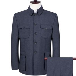 Pure Color Middle-Aged Men Retro Two-Piece Set Gray Black Lapel Single-Breasted Blazer Coat And Trousers S M L XL XXL XXXL XXXXL Men's Suits