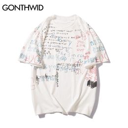 GONTHWID Graffiti Print Casual T Shirts Tee Tops Summer Men Hip Hop Short Sleeve Streetwear Fashion Harajuku Casual Male Tshirts Y0322