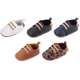 First Walkers Born Baby Shoes Infant Boy Anti-Slip PU Leather Rubber Sole Shoelaces Hook Toddler Moccasins#20