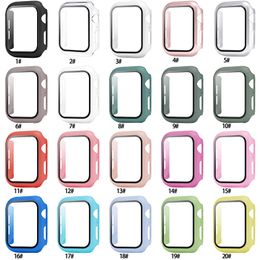 PC Hard Watchs Case For Apple Watch 38mm 42mm 40mm 44mm Tempered Glass Cover Full Screen Protector 20 Colours With OPP Bag