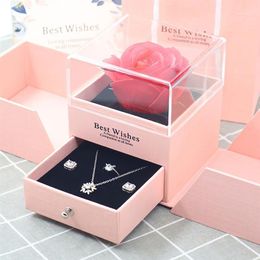 Gift Wrap Ring Box Necklace Jewelry Holder Paper Faux Rose Flower Present Case Display Wedding