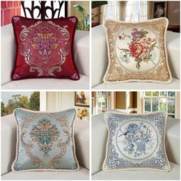 European Style Pillow Cover Sofa Square Cushion Hold Case Embroidered Floral Waist Backrest Car Pillowcase Cushion/Decorative