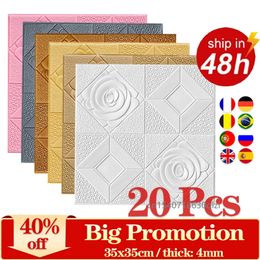 20Pcs 3D Rose Pattern Wall Sticker Panel Ceiling Self-adhesive Moisture-proof Foam paper Bedroom Living Room Decor 220217