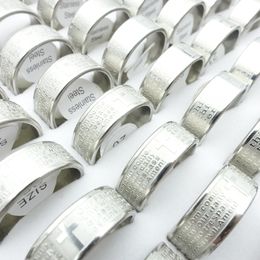 Wholesale 100PCs Stainless Steel Band Rings God Jesus Christ Bible Cross Etched Prayer Christian Religion Jewellery Size 18-22mm