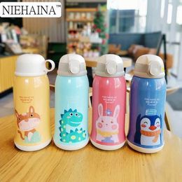 600/400ml Kids Cartoon Drinking Bottles Double Layers 316 Stainless Steel Water Thermos Children Insulated Cups Portable Home Sc 210615